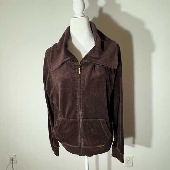 Women's Calvin Klein Brown Velour Zip Jacket - Size XL - Picture 1 of 8
